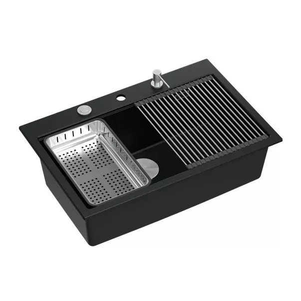 Statie de lucru incastrata cu dozator sapun Quadron Unique Marc negru carbon - inox 76x50 cm picture - 10
