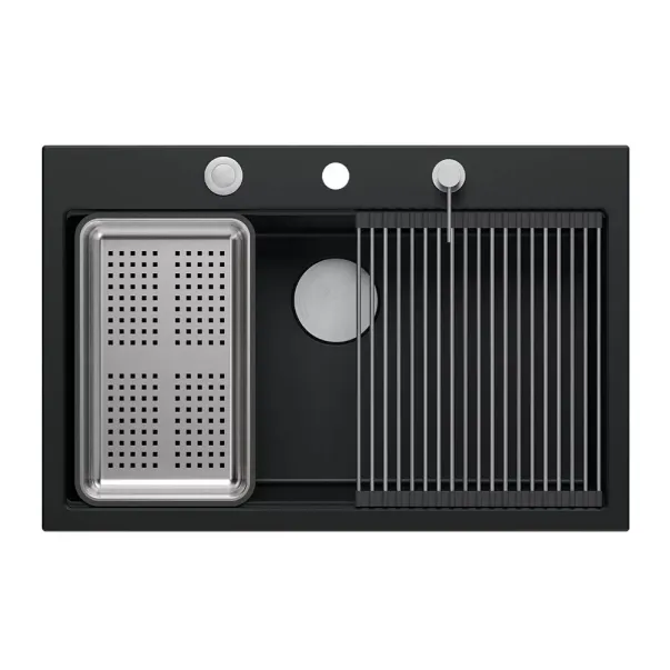 Statie de lucru incastrata cu dozator sapun Quadron Unique Marc negru carbon - inox 76x50 cm picture - 11