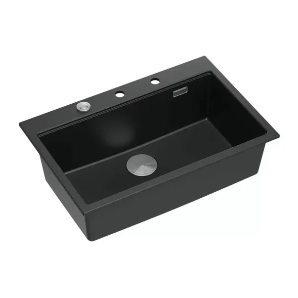 Statie de lucru incastrata cu dozator sapun Quadron Unique Marc negru carbon - inox 76x50 cm picture - 7