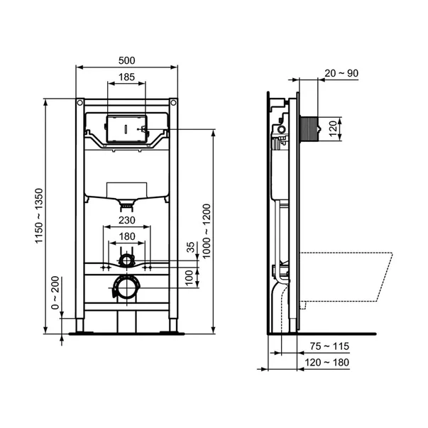 Rezervor incastrat Ideal Standard ProSys 120 M 12 cm pentru wc suspendat picture - 2