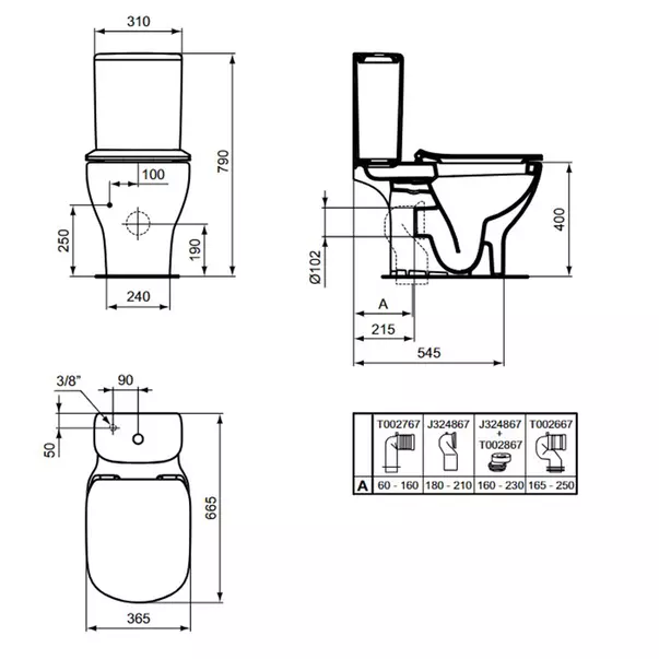 Rezervor pe vas wc Ideal Standard Tesi negru mat cu alimentare inferioara picture - 4