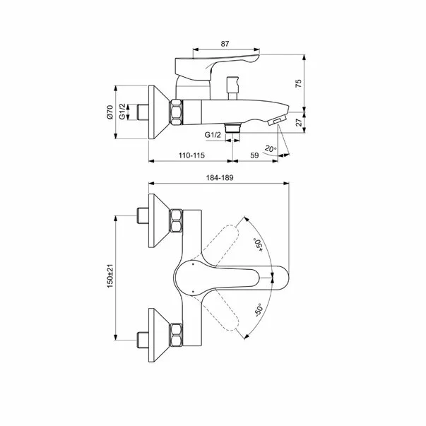 Set baterie lavoar cu baterie cada si set dus Ideal Standard Alpha picture - 4