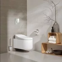 Set complet Grohe Sensia Arena vas wc suspendat, clapeta Skate Air crom, capac inchidere lenta si bideu electric, rezervor Grohe Rapid SL, kit spalare automata