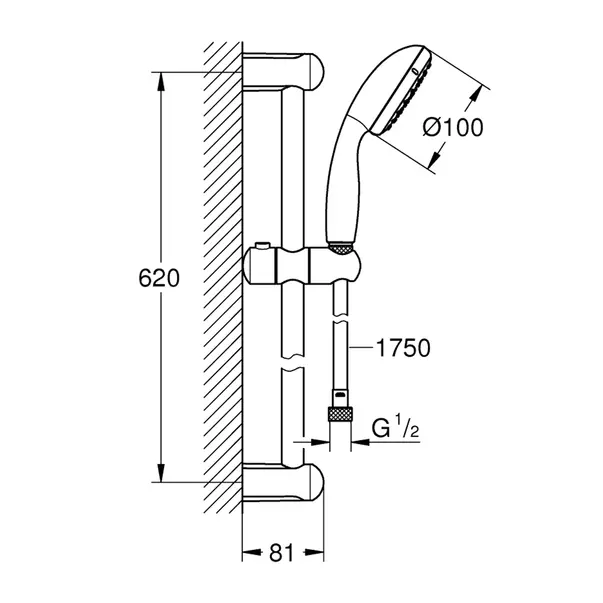 Set de dus cu bara Grohe Vitalio Go 100 crom lucios 1 functie picture - 3