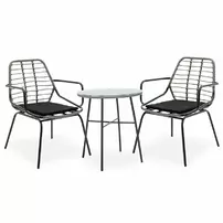 Set de gradina Pakoworld Gaus-Naoki 3 piese poliratan gri/metal negru