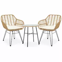 Set de gradina Pakoworld Gaus-Naoki metal negru/poliratan natural 3 piese
