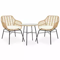 Set de gradina Pakoworld Naoki-Gaus 3 piese metal negru/poliratan natural