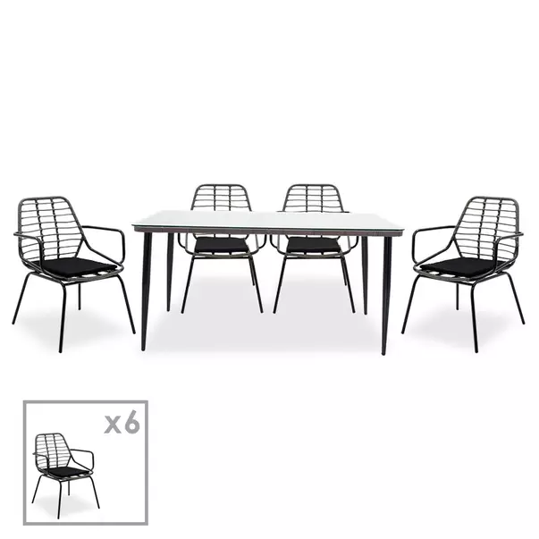 Set de gradina Pakoworld Naoki metal negru/poliratan gri 7 piese