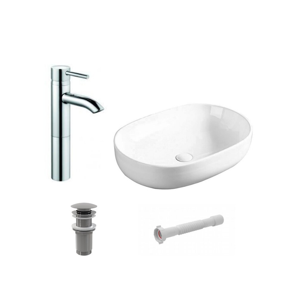 Set lavoar pe blat Flumina Odera + baterie Kludi Bozz inalta + ventil cu sifon