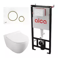 Set rezervor WC cu cadru incastrat Alcadrain AM101/1120 si clapeta M775 alb plus vas WC Fluminia Minerva cu capac softclose alb picture - 1
