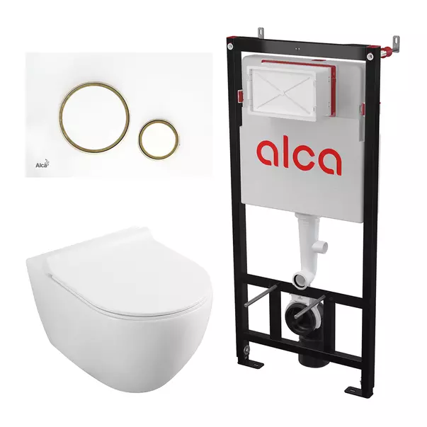 Proposal Refurbishment Brace Set rezervor WC cu cadru incastrat Alcadrain AM101/1120 si clapeta M775 alb  plus vas WC Fluminia Minerva cu capac softclose alb AM101/1120+M775+FLM401  | Neakaisa.ro