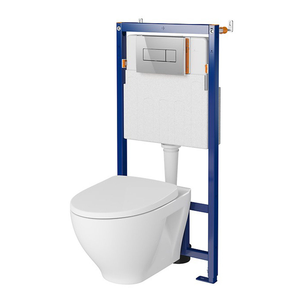 Set rezervor WC cu cadru B607 Cersanit Tech Line Opti si clapeta A1 crom plus vas WC Moduo cu capac alb Alb imagine 2022