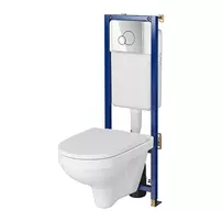 Set rezervor WC cu cadru B680 Cersanit Tech Line Base si clapeta Circle crom plus vas WC Zip cu capac alb