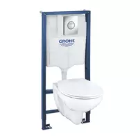 Set rezervor WC Grohe Solido 4 in 1 si clapeta crom Sail plus vas WC Bau Ceramic cu capac softclose