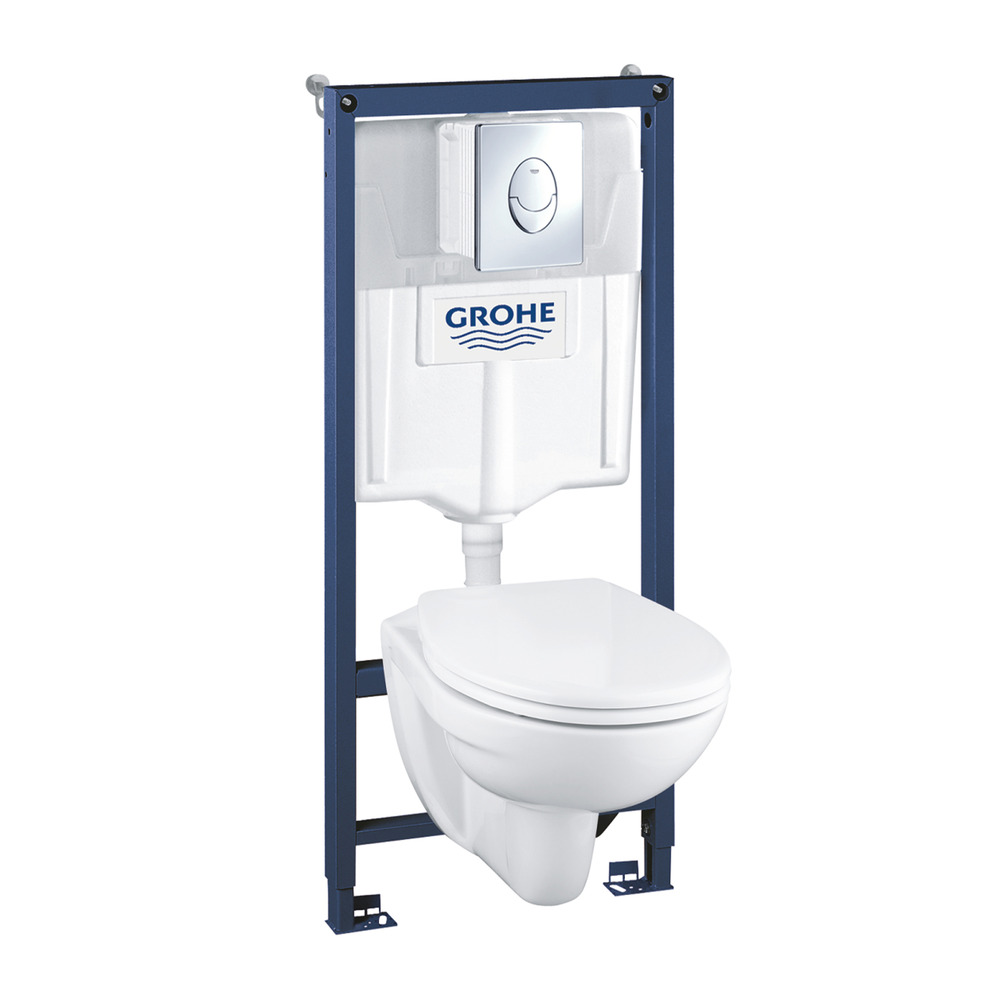 Set rezervor WC Grohe Solido Perfect 4 in 1 si clapeta crom Skate Air plus vas WC cu capac softclose Air