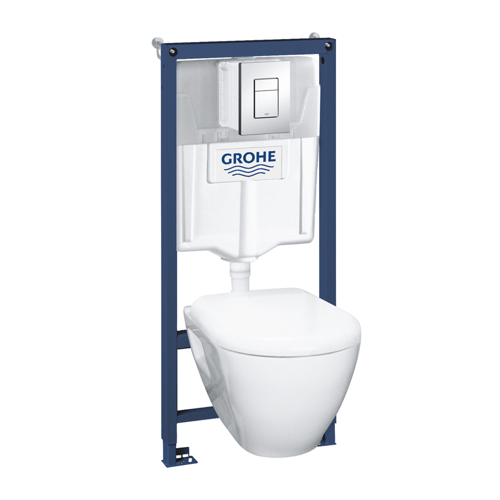 Set rezervor WC Grohe Solido Perfect 4 in 1 si clapeta crom Skate Cosmopolitan plus vas WC cu capac softclose Baie