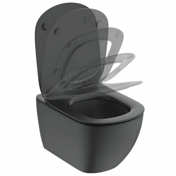 Set vas wc cu capac softclose si bideu suspendat Ideal Standard Tesi Aquablade negru mat Silk Black picture - 4