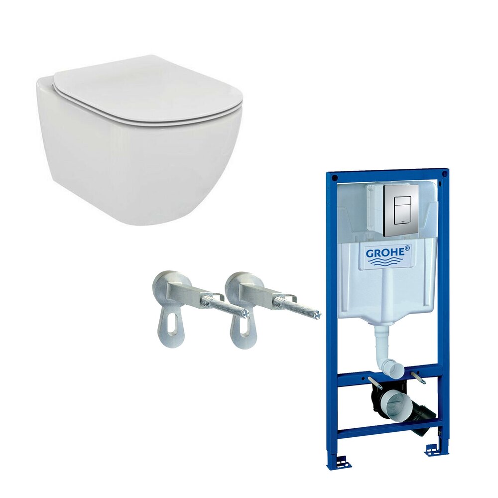 Set vas wc Ideal Standard Tesi AquaBlade cu capac soft close si rezervor Grohe cu clapeta Skate Cosmopolitan Aquablade