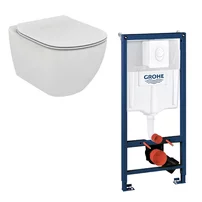 Set vas wc Ideal Standard Tesi AquaBlade cu capac soft close si rezervor Grohe cu clapeta alba Skate Air
