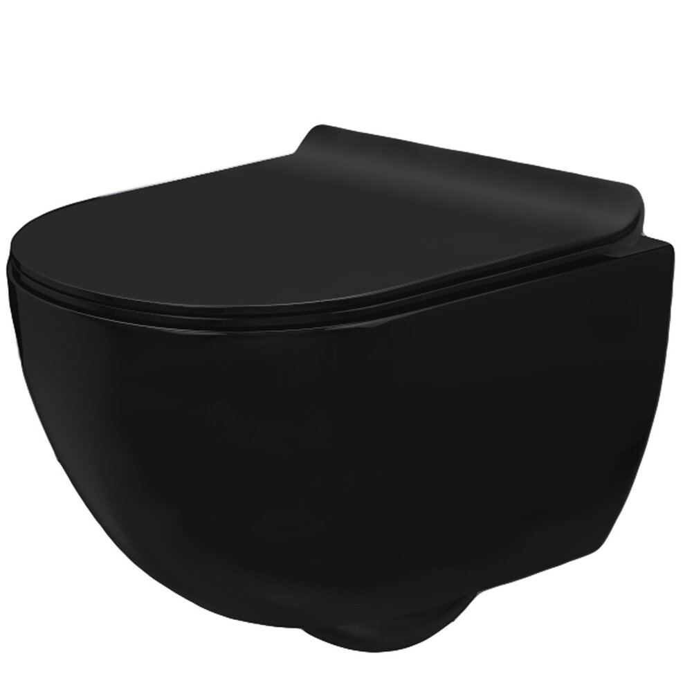 Set vas wc negru mat suspendat Rea Carlo Mini capac slim softclose neakaisa.ro imagine 2022