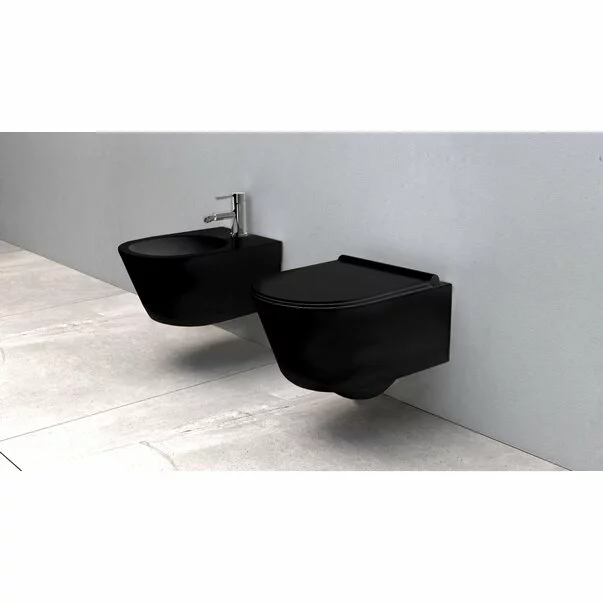 Set vas wc negru suspendat Rea Porter rimless capac slim softclose picture - 2