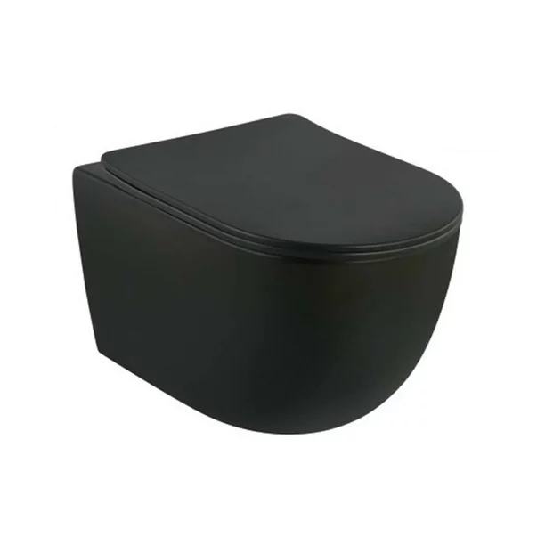 Set vas WC rimless suspendat Fluminia Minerva si capac softclose negru mat picture - 2