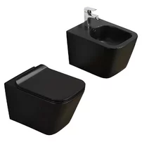Set vas wc rimless suspendat Fluminia Paris cu capac softclose negru mat + bideu suspendat Fluminia Paris negru mat