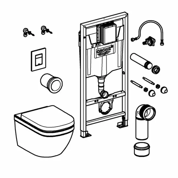 Set vas WC suspendat cu capac Grohe Euro Ceramic rezervor incastrat Solido 5 in 1 cu clapeta neagra Skate Cosmopolitan picture - 3