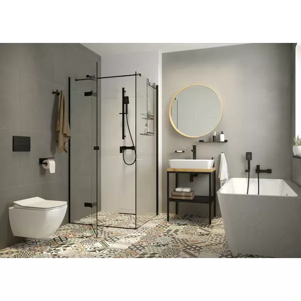 Set vas WC suspendat Deante Anemon Zero alb cu cadru de toaleta, rezervor ascuns si cu buton de actiune negru picture - 3