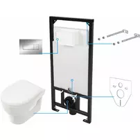 Set vas WC suspendat Deante Avis alb cu cadru de toaleta, rezervor ascuns si cu buton de actiune crom picture - 1