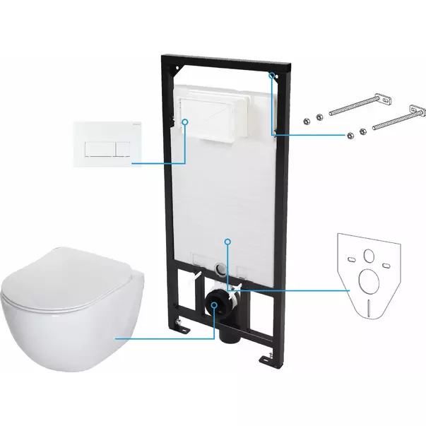 Set vas WC suspendat Deante Peonia Zero alb cu cadru de toaleta, rezervor ascuns si buton de actiune alb picture - 1