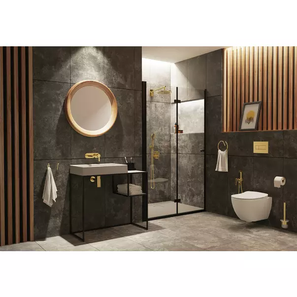 Set vas WC suspendat Deante Peonia Zero alb cu cadru de toaleta, rezervor ascuns si buton de actiune auriu picture - 2