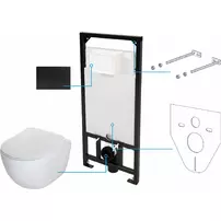 Set vas WC suspendat Deante Peonia Zero alb cu cadru de toaleta, rezervor ascuns si buton de actiune negru picture - 1