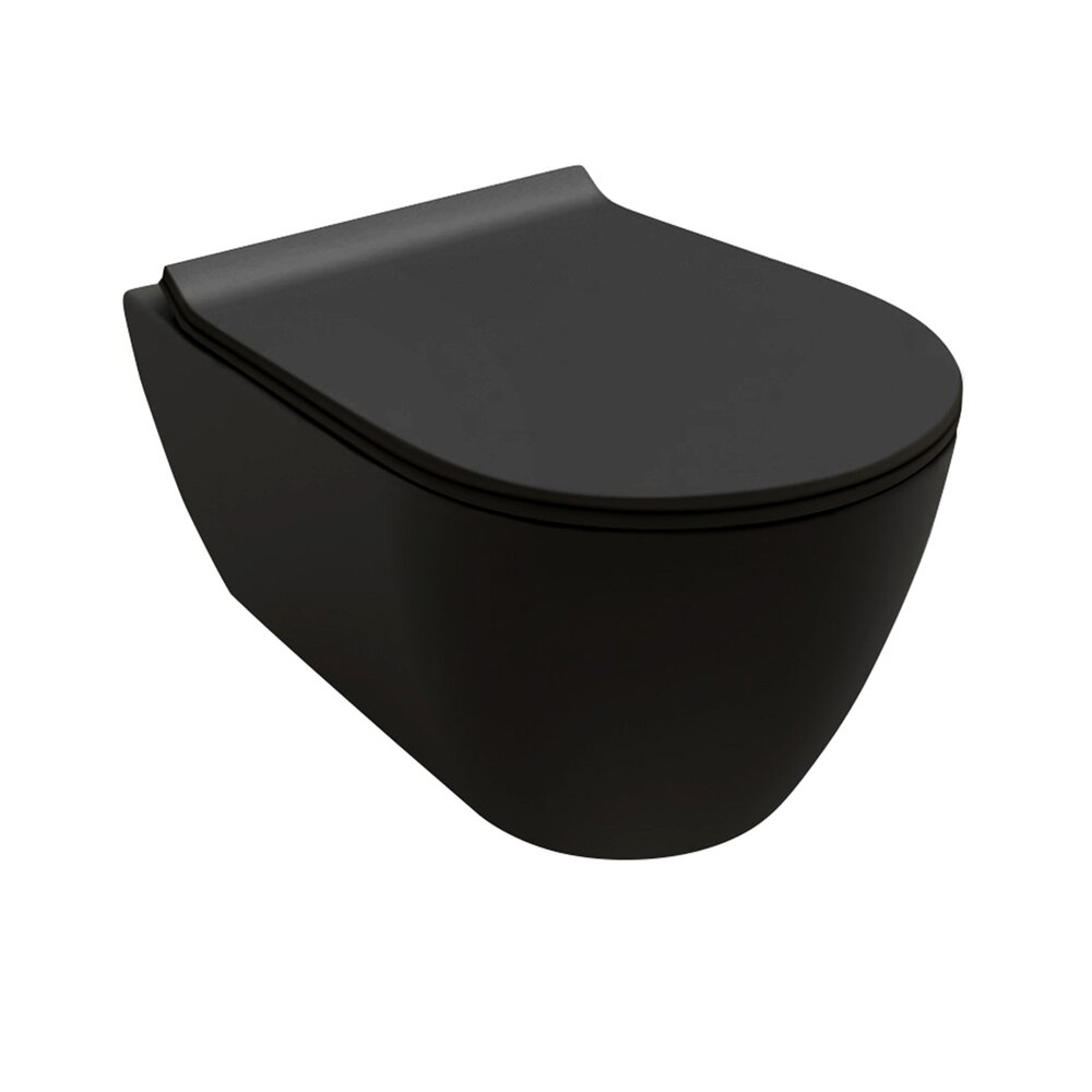 Set vas wc suspendat Hatria Fusion rimless negru mat cu capac slim softclose baie imagine 2022