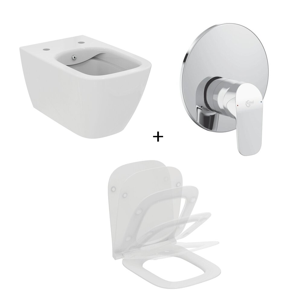 Set vas WC suspendat Ideal Standard I.life B cu functie bideu alb capac slim softclose si baterie - Design Punct