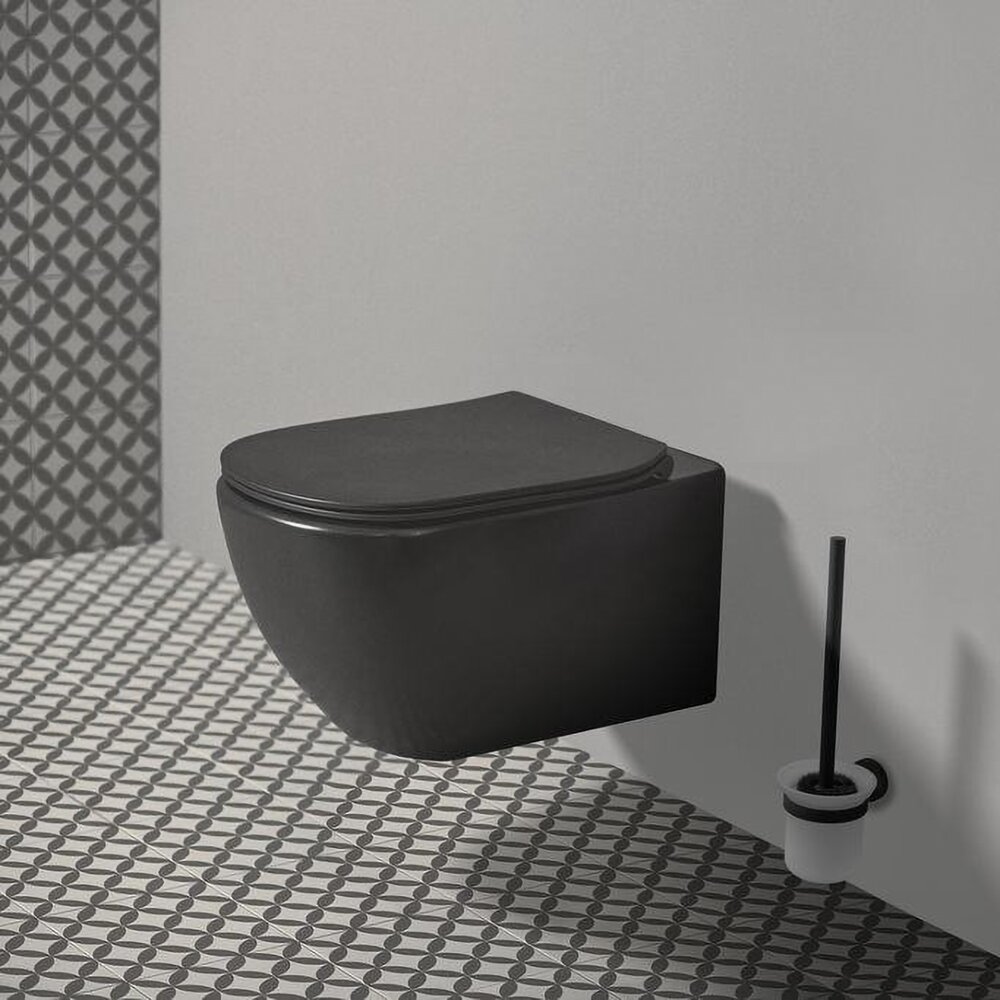 Set vas wc suspendat Ideal Standard Tesi Aquablade cu capac slim softclose negru mat Silk Black AquaBlade