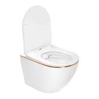 Set vas WC suspendat Rea Carlo rimless alb - auriu cu capac softclose picture - 3