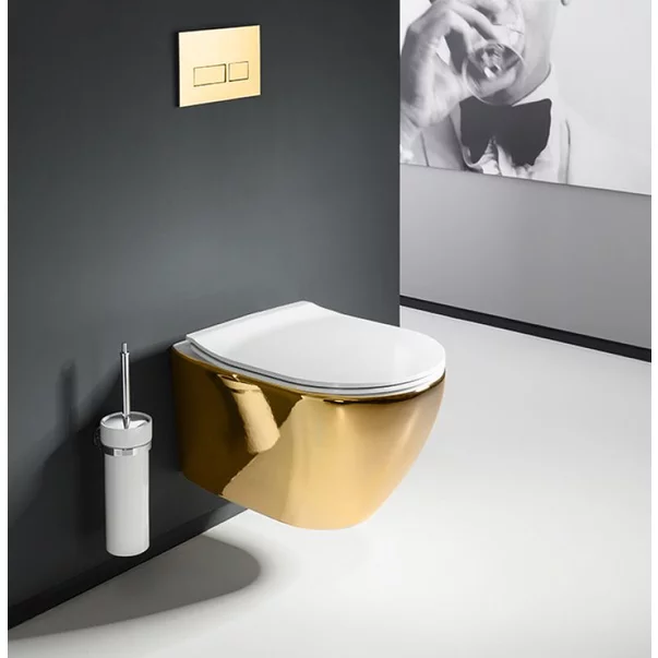 Set vas WC suspendat Rea Carlo rimless auriu - alb cu capac softclose picture - 8