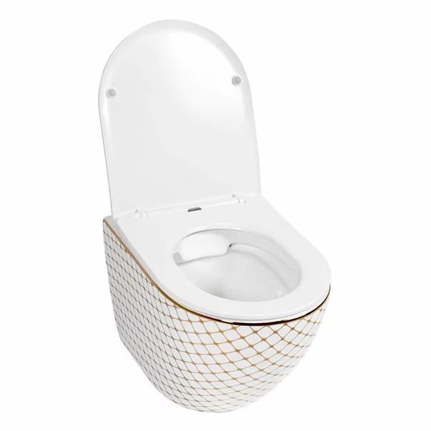Set vas wc suspendat Rea Carlos Flat Diamond alb - auriu cu capac softclose picture - 4