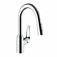 Hansgrohe Focus M42 издърпващ се кухненски смесител за душ, гланциран хром, 2 вида струя