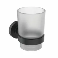 Ideal Standard IOM матово черен държач за четки за зъби с матова стъклена чашка