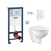 Комплект казанче Grohe Rapid SL с бяла клапа Skate Air и тоалетна чиния Grohe Bau Ceramic Rimless с капак с плавно затваряне