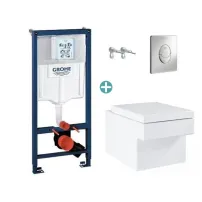 Комплект казанче Grohe Rapid SL с хромиран капак Skate Air и тоалетна чиния Grohe Cube Ceramic Triple Vortex PureGuard с плавно затваряне