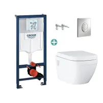Комплект казанче Grohe Rapid SL с хромиран капак Skate Air и тоалетна чиния Grohe Euro Ceramic Rimless с открит монтаж и капак с плавно затваряне