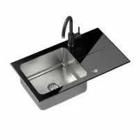 Комплект кухненска мивка Quadron Pop Hugh 111 и смесител Naomi, неръждаема стомана - черен 77x44 см