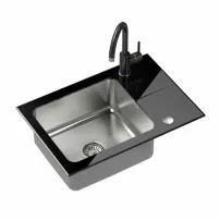 Комплект кухненска мивка Quadron Pop Hugh 116 и смесител Naomi, покритие от неръждаема стомана - черен 64x44 см