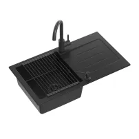 Комплект кухненска мивка Quadron Pop Johnny 111 и смесител Kate, карбоново черно, 77x44 см