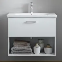 Комплект стенен шкаф и мивка KolpaSan Evelin, бял MDF, 80 см, 573890
