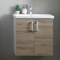 Комплект стенен шкаф и мивка KolpaSan Evelin, сив/дъбов MDF 80 см 573850
