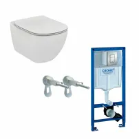 Комплект тоалетна чиния Ideal Standard Tesi AquaBlade с капак с плавно затваряне и казанче Grohe с клапа Skate Cosmopolitan
